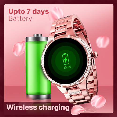 CrossBeats Diva 1.28” Stylish Smart Watch for Women with Stone Studded Bezel| Amoled Display | Female Health Tracker | 100+Sports Modes| Premium Metal Smartwatch with Wireless Charging - (Rose Gold) - Image 5