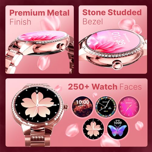 CrossBeats Diva 1.28” Stylish Smart Watch for Women with Stone Studded Bezel| Amoled Display | Female Health Tracker | 100+Sports Modes| Premium Metal Smartwatch with Wireless Charging - (Rose Gold) - Image 4