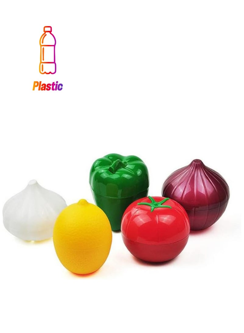 5-Piece Set Of Fruit Containers Refrigerator, Onion Storage, Vegetable Storage, Onion, Lemon, Green Pepper, Tomato, Garlic Storage Container, Refrigerator Freshness  - Image 1
