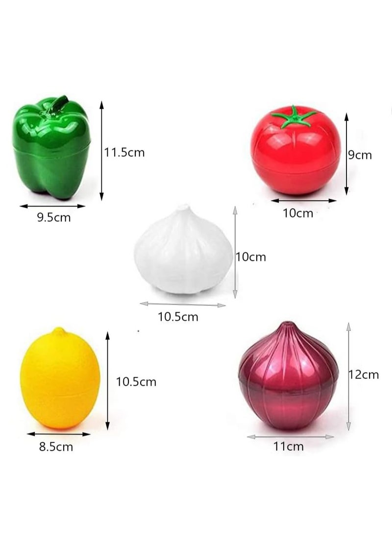 5-Piece Set Of Fruit Containers Refrigerator, Onion Storage, Vegetable Storage, Onion, Lemon, Green Pepper, Tomato, Garlic Storage Container, Refrigerator Freshness  - Image 5