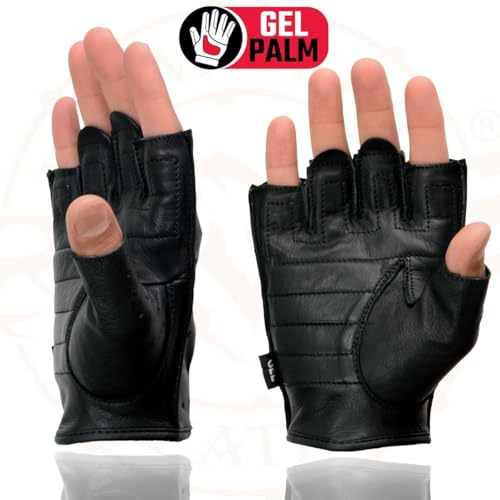 Milwaukee Leather SH195 Mens Black Leather Perforated Gel Padded Palm Fingerless Motorcycle Hand Gloves W Open Knuckle Large - Image 3