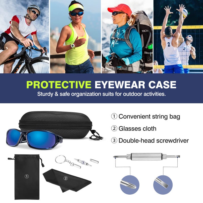 MoKo EVA Semi Hard Shell Sunglasses Case, Unisex Protective Eyeglass Case Glasses Case Holder with Metal Hanging Hook Mini Screwdriver for Men Women, Black & Black - Image 2