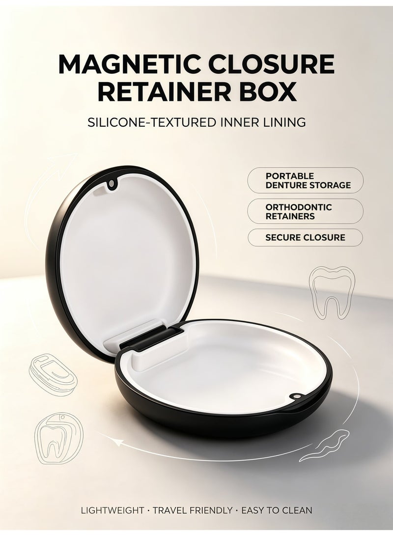 MJZ Magnetic Closure Retainer Box with Silicone-textured Inner lining, Portable Denture Storage Box for Orthodontic Retainers - Image 1