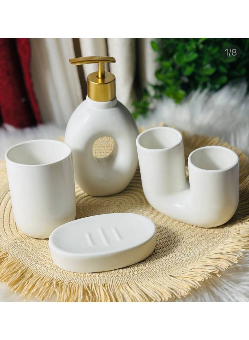 Modern ceramic bathroom set Number: 4 pieces Toothbrush holder Dispenser shower gel Sabana Shaving cup - Image 1