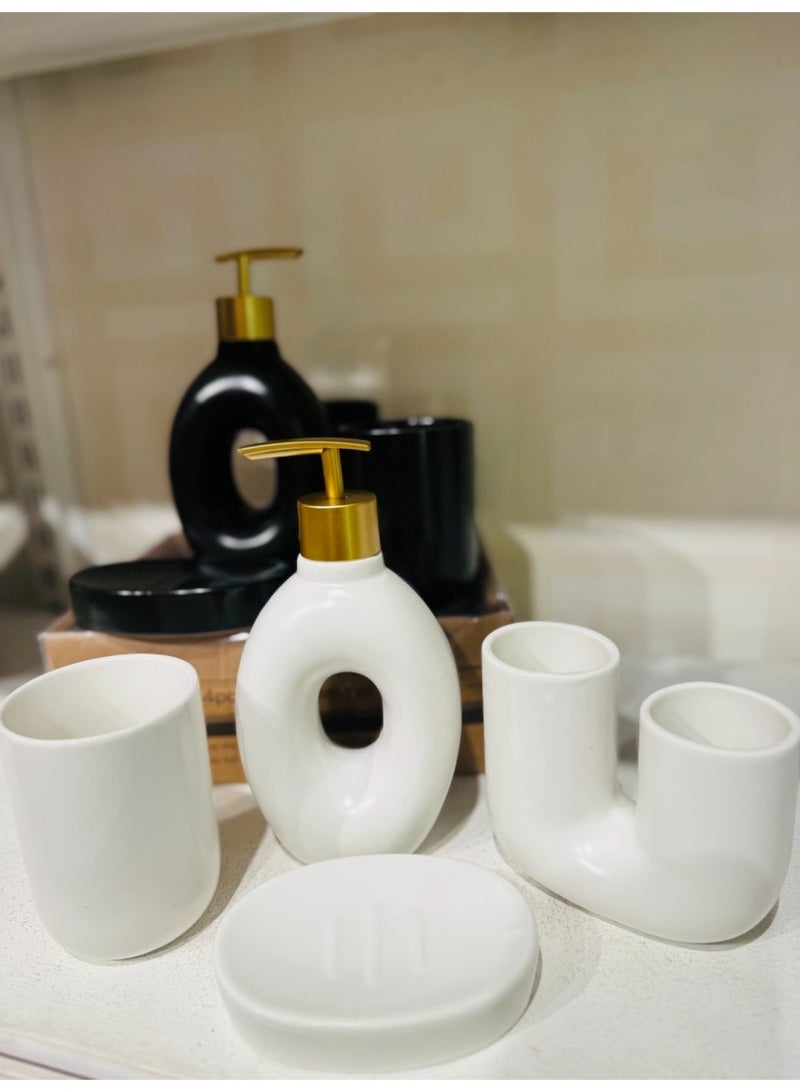 Modern ceramic bathroom set Number: 4 pieces Toothbrush holder Dispenser shower gel Sabana Shaving cup - Image 5