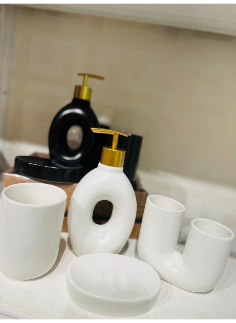 Modern ceramic bathroom set Number: 4 pieces Toothbrush holder Dispenser shower gel Sabana Shaving cup - Image 3