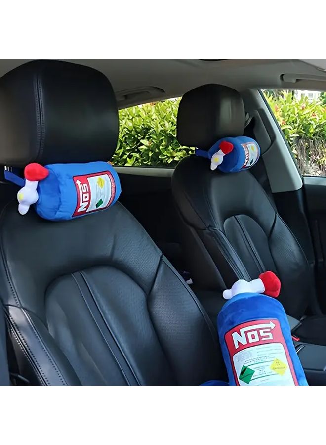Inflatable Neck Pillow 2pcs Blue Plush Headrest Support For Car And Motorcycle - Image 1