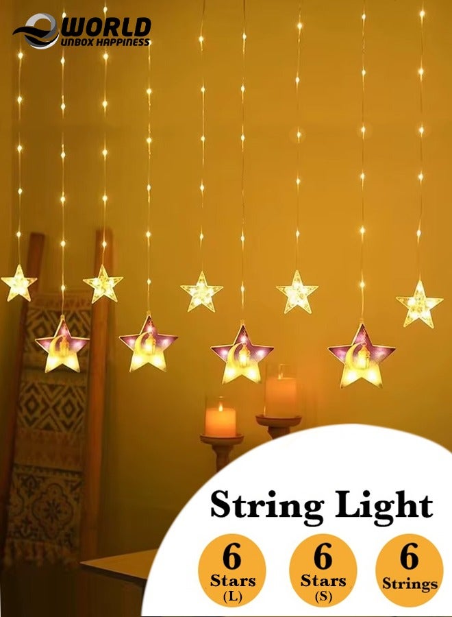 Eworld LED String Lights with 8 Lighting Modes for Eid and Ramadan Decorations, 3m Islamic Night Lights Featuring 12 Stars Design, USB and Battery Powered, Waterproof and Safe for Indoor and Outdoor Use - Image 1