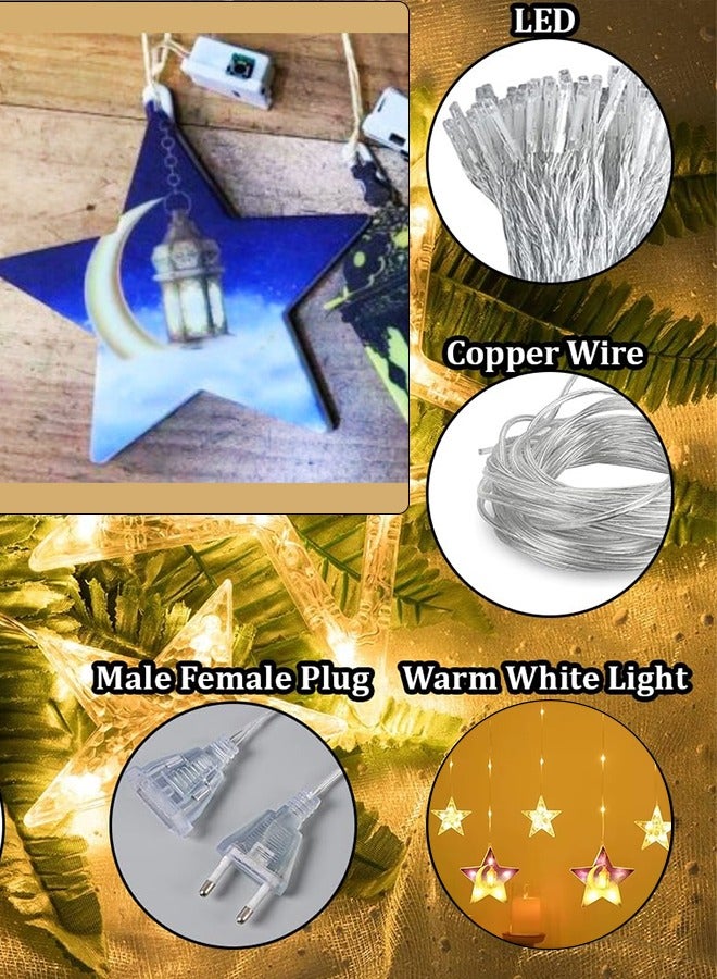 Eworld LED String Lights with 8 Lighting Modes for Eid and Ramadan Decorations, 3m Islamic Night Lights Featuring 12 Stars Design, USB and Battery Powered, Waterproof and Safe for Indoor and Outdoor Use - Image 2
