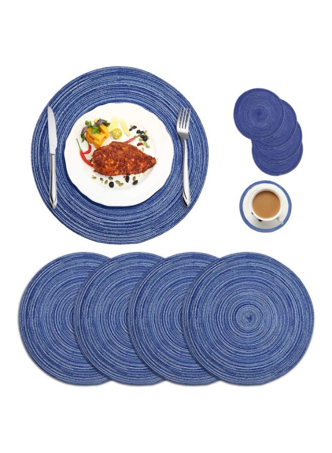WinCheer Round Braided Placemats Set of 4, Woven Heat Resistant Washable Kitchen Table Mats with 4 Coasters for Dining Home Wedding Outdoor Party - Image 1