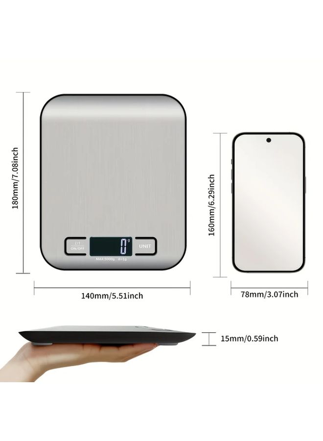 Precision Digital Kitchen Scale 10kg Silvery Black High Accuracy LCD Display - Image 2