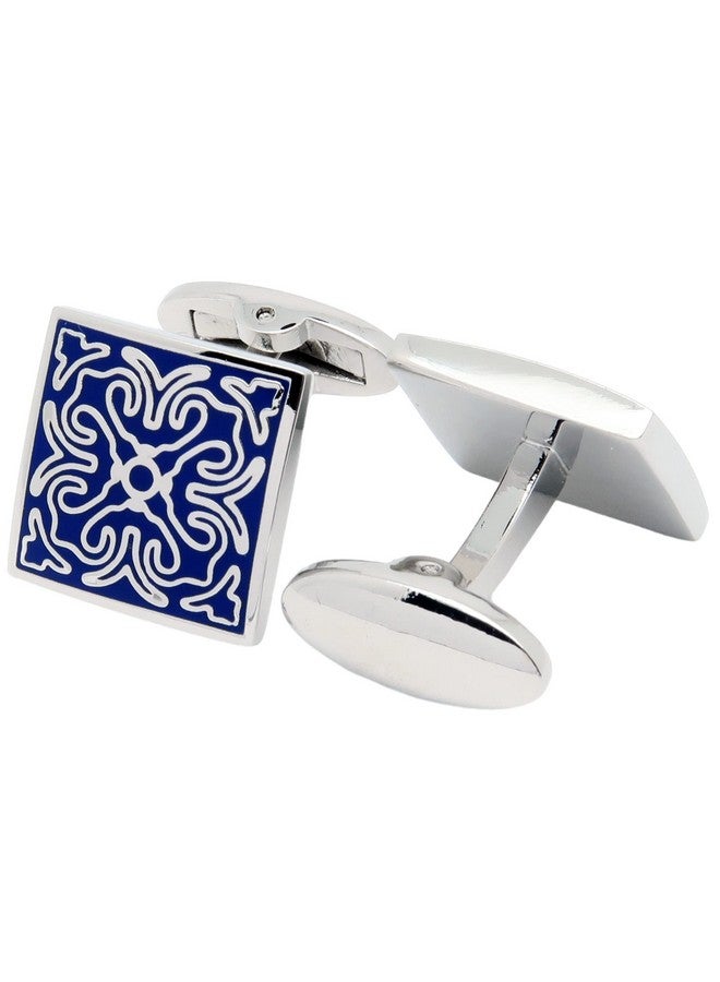 Jonwo Square Vintage Cloisonne Cufflinks For Men Blue Retro Patterns Men'S Cuff Link Set For Wedding Shirt Party Business Birthday Anniversary Dress - Image 3