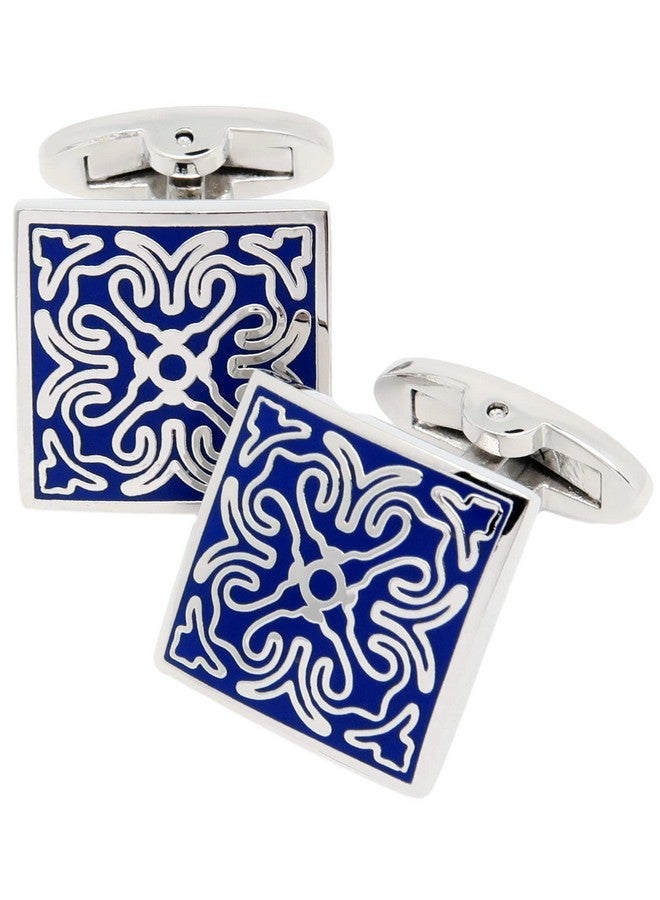 Jonwo Square Vintage Cloisonne Cufflinks For Men Blue Retro Patterns Men'S Cuff Link Set For Wedding Shirt Party Business Birthday Anniversary Dress - Image 1