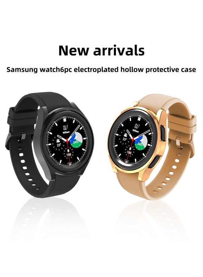 For Samsung Galaxy Watch6 Watch 40/44/43/47 Electroplated Hollow Half Bag Protective Cover-Color:black-Exterior Dimension:43mm  - Image 2
