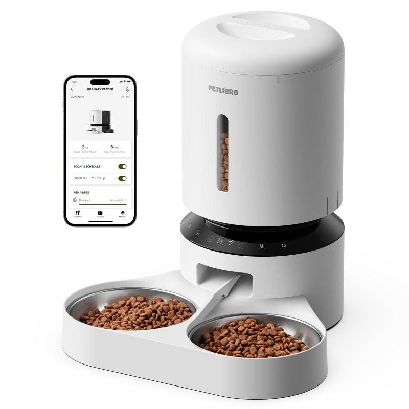 PETLIBRO 5L Automatic Cat Feeder for 2 Cats, 5G&2.4G Wi-Fi Programmable Cat Food Dispenser with Dual Stainless Steel Bowls, Airtight Lock Fresh Technology, Low Food Sensor - Image 1