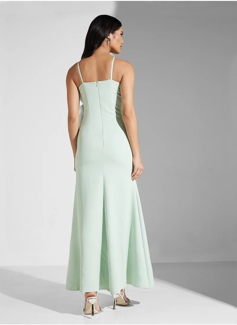نمشي x Halter Neck Frill Detail A Line Dress