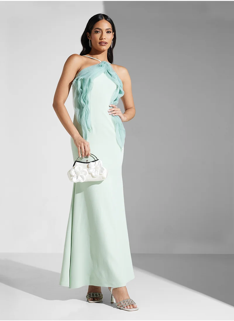 نمشي x Halter Neck Frill Detail A Line Dress