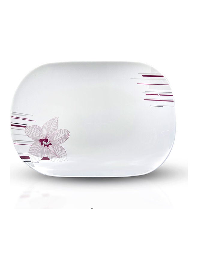 Royalford 14.0" Opalware Serving Plate- RF11242|Rectangular White Plate with Elegant Floral Print| Non-Toxic and Hygienic| Food-Grade Material White 14inch
