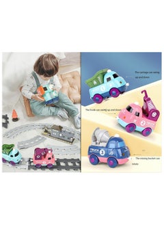 Generic Children's Train Track Set - Makaron-Colored Train Toy Set with Locomotive, Engineering Cars, and Accessories 3 + Track Toy Set  - Image 3