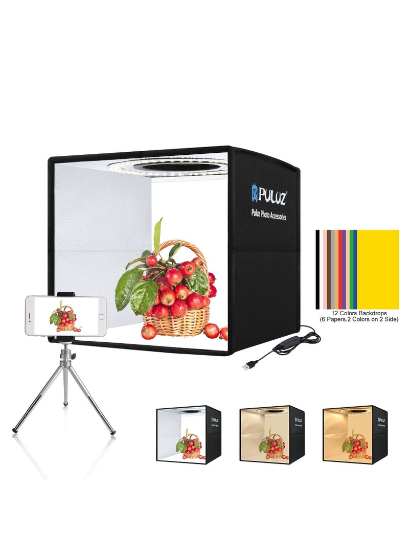 PULUZ 9.8Inch/25CM Photo Studio Box,  Mini Folding Lightbox LED Ring Light Portable Photo Studio Photography Shooting Tent Box Kit 12 Colors Backdrops USB Light Box for Phones DSLR Camera  - Image 1