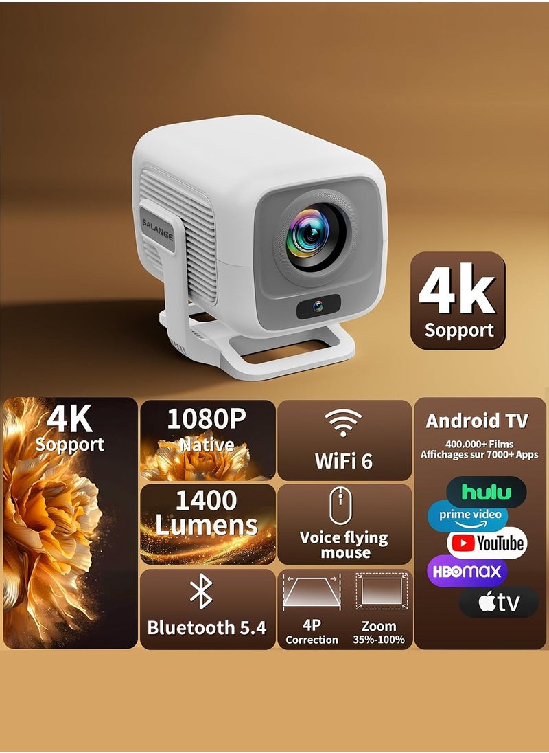 Salange Mini Projector, Projector 4K Full HD Smart Projector Auto Focus & Keystone Correction with Built-in Apps, 180° Rotation Portable Projector WiFi 6 & Bluetooth 5.4 for Phone/Tablet/HDMI  - Image 2