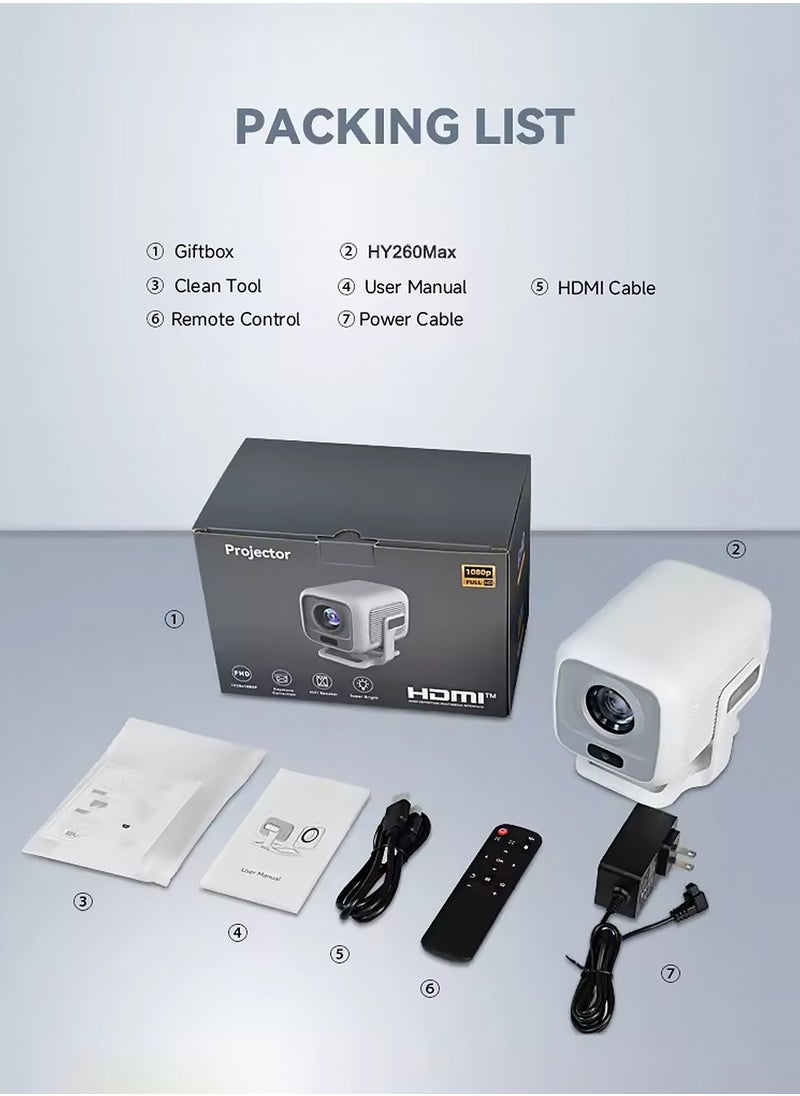 Mini Projector, Projector 4K Full HD Smart Projector Auto Focus & Keystone Correction with Built-in Apps, 180° Rotation Portable Projector WiFi 6 & Bluetooth 5.4 for Phone/Tablet/HDMI