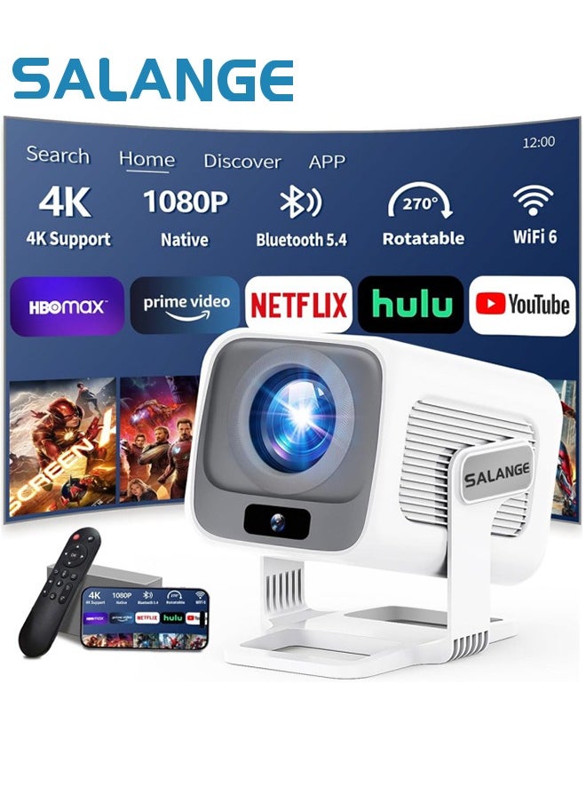 Salange Mini Projector, Projector 4K Full HD Smart Projector Auto Focus & Keystone Correction with Built-in Apps, 180° Rotation Portable Projector WiFi 6 & Bluetooth 5.4 for Phone/Tablet/HDMI  - Image 1