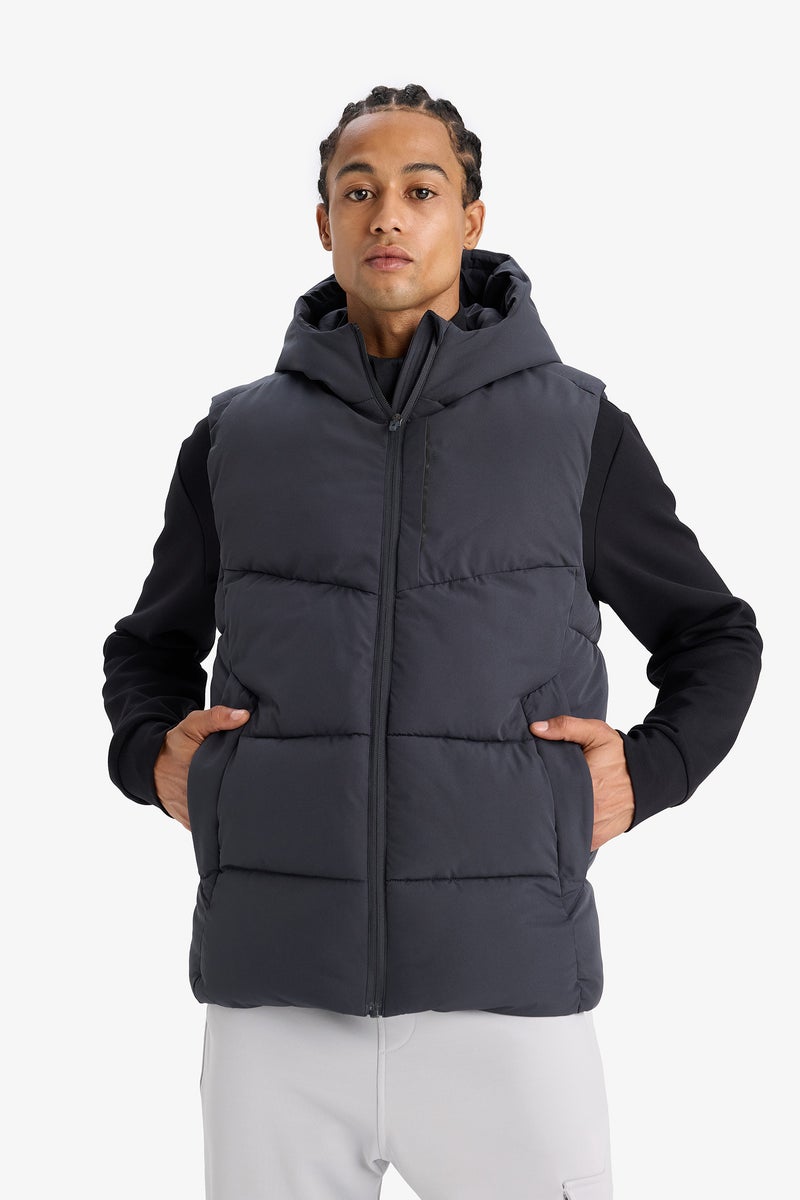 DeFacto Grey Man Regular Fit Hooded Vest Casual - Image 3