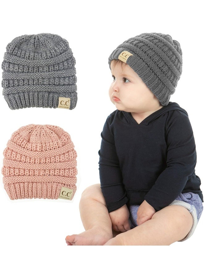 Funky Junque Exclusives Baby Beanie Infant Skull Cap Knit Warm Soft Winter Hat, 2 Pack - Image 1