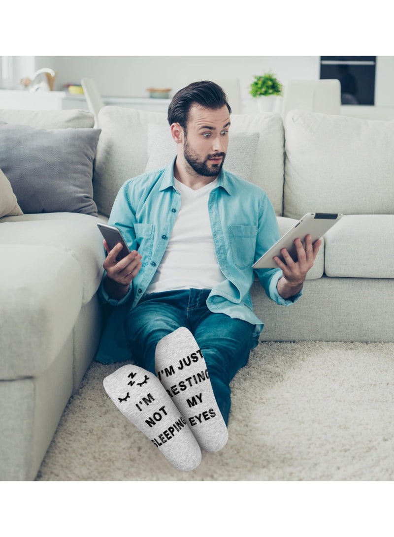 Funny Black Socks for Men and Women Great Birthday Gift for Dad Grandpa Son Unique Design Im Not Sleeping Just Resting My Eyes - Image 4