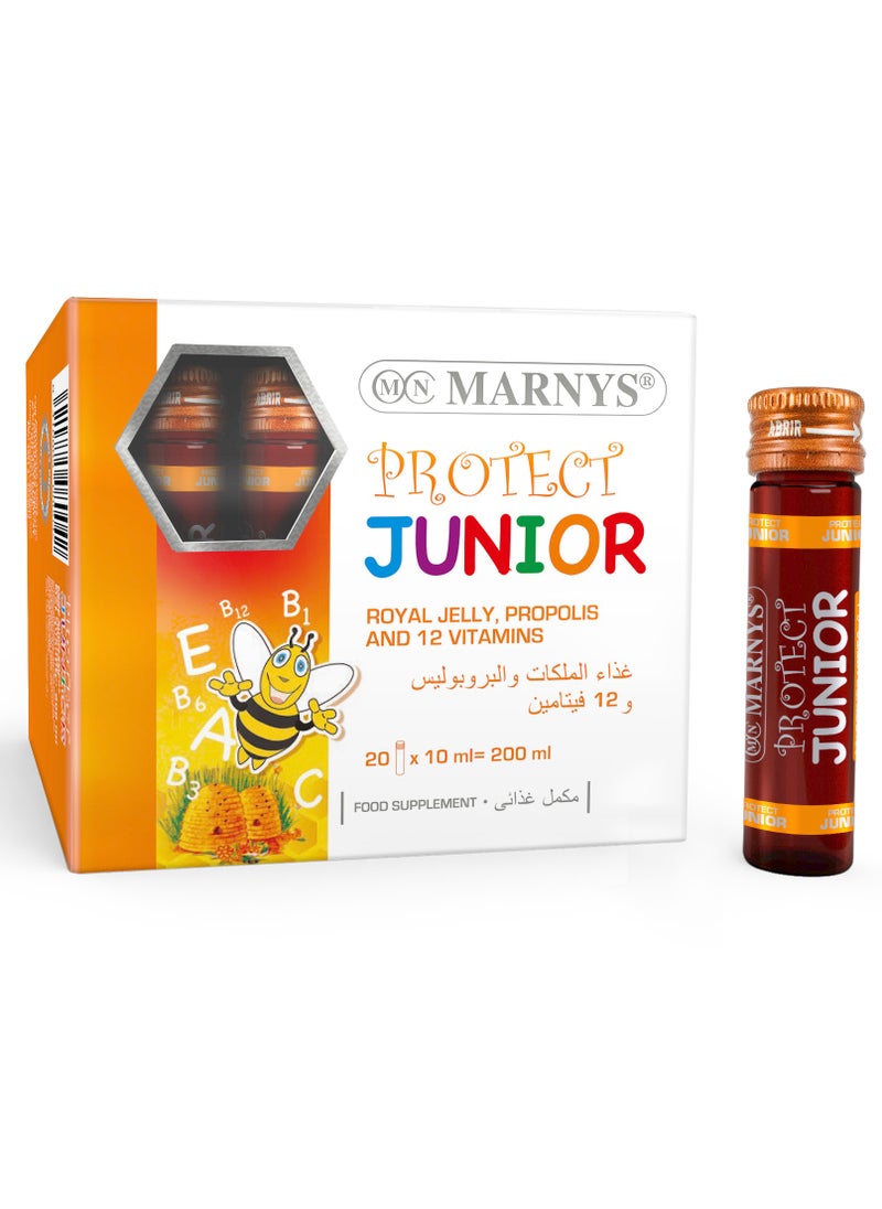 MARNYS Marnys Protect Junior - Royal Jelly - Propolis & Multivitamins for Immune Support - Growth & Cognitive Development - Natural Appetite Enhancer - 20 Drinkable Vials  - Image 1