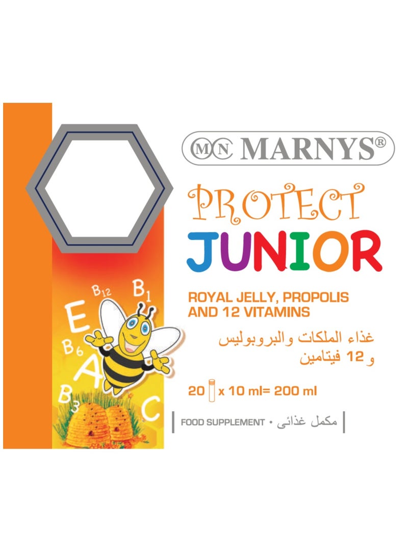 MARNYS Marnys Protect Junior - Royal Jelly - Propolis & Multivitamins for Immune Support - Growth & Cognitive Development - Natural Appetite Enhancer - 20 Drinkable Vials  - Image 2