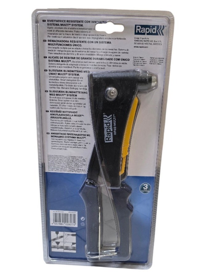 Rapid RP40 MULTI Hand Riveter – Stainless Steel, Multi-Nozzle, Soft Grip, Black Finish - Image 3