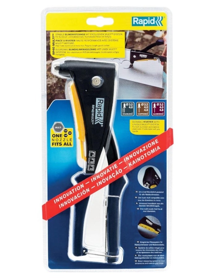 Rapid RP40 MULTI Hand Riveter – Stainless Steel, Multi-Nozzle, Soft Grip, Black Finish - Image 2