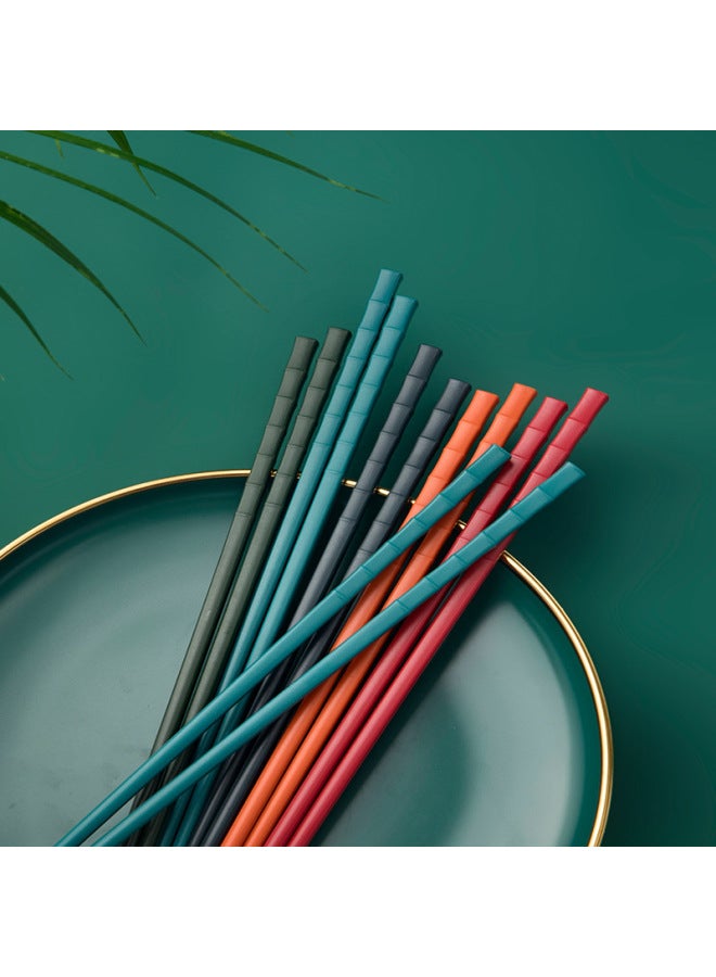Alloy Chopsticks Five-color Bamboo Pattern Chopsticks Household One Person Chopsticks High Temperature Disinfection Special Chopsticks-Color:Plum Blossom Chopsticks Five Colors Mixed  - Image 4