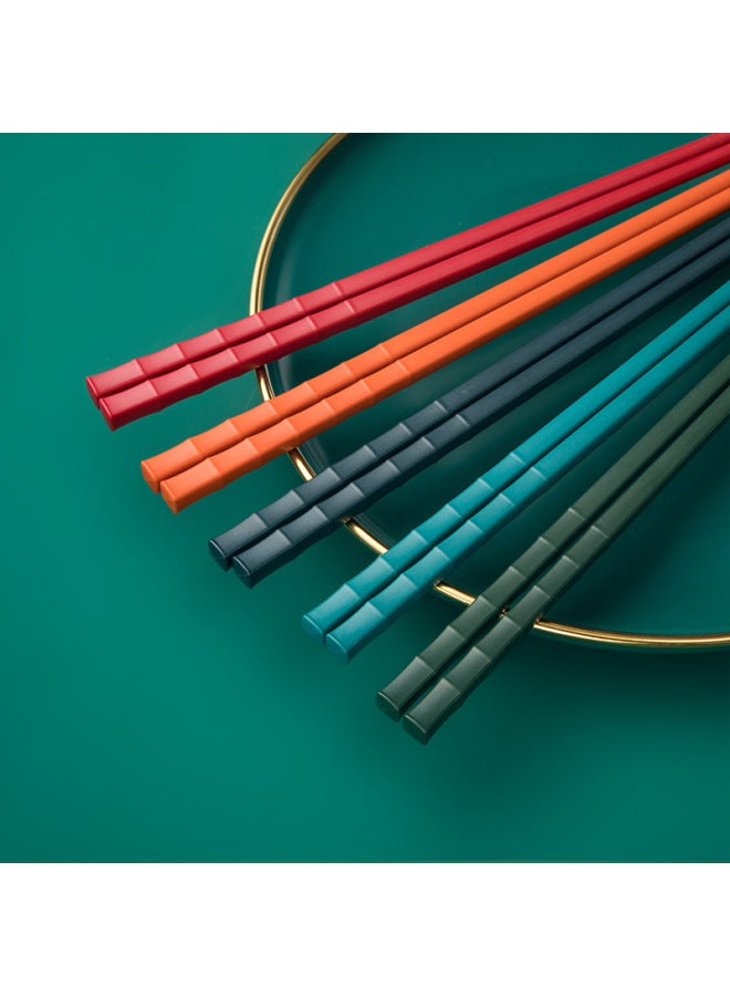 Alloy Chopsticks Five-color Bamboo Pattern Chopsticks Household One Person Chopsticks High Temperature Disinfection Special Chopsticks-Color:Plum Blossom Chopsticks Five Colors Mixed  - Image 2