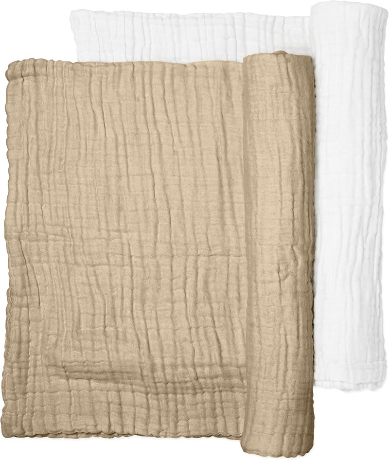 Anvi Baby Set of 2 Organic Muslin Bath Towels - Tan Brown & White, 105x105 cm - Image 4