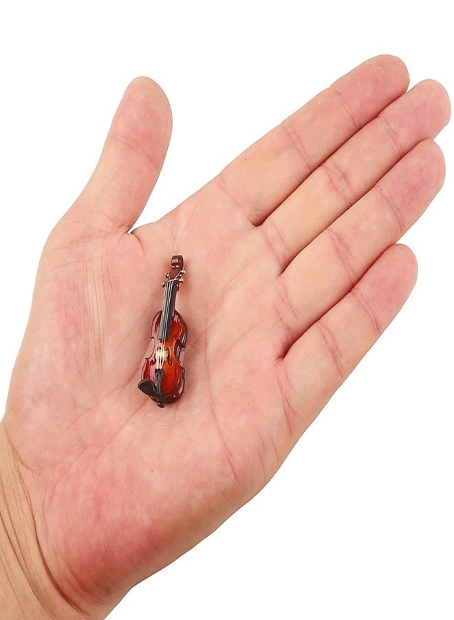Dselvgvu Wooden Miniature Violin with Bow and Case Mini Musical Instrument Violin Replica 1/12 Scale Dollhouse Accessories Decoration Collectible Figurines Display Ornament Model (1.57"x0.55"x0.35") - Image 1