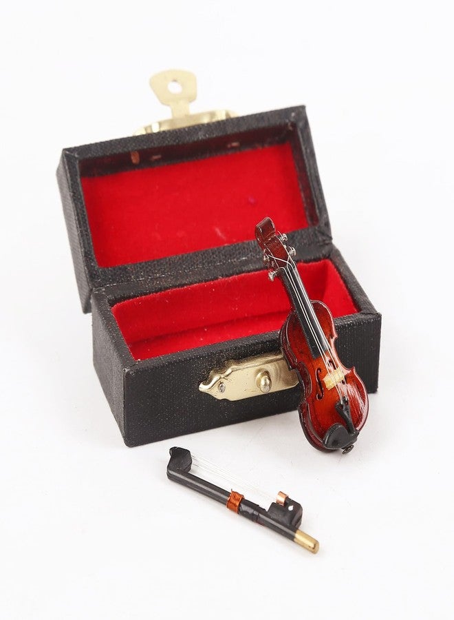 Dselvgvu Wooden Miniature Violin with Bow and Case Mini Musical Instrument Violin Replica 1/12 Scale Dollhouse Accessories Decoration Collectible Figurines Display Ornament Model (1.57"x0.55"x0.35") - Image 2