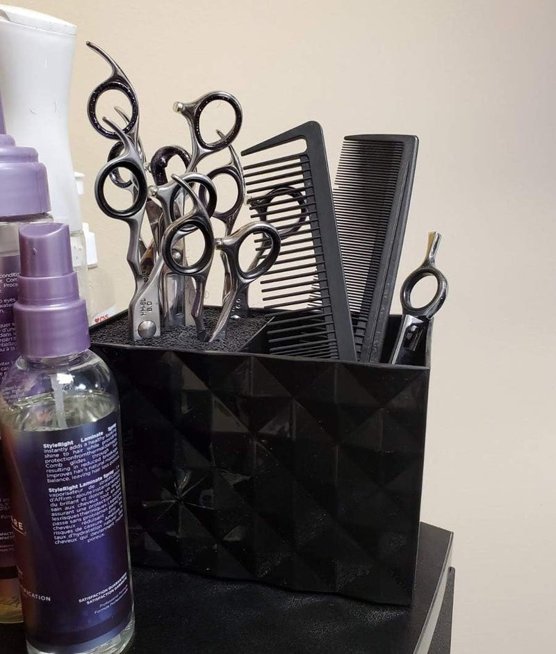 irtree Salon Shears Rack for Hair Stylist Scissors Container for Pet Grooming Hair Cutting Organizer Storage Box Salon Shear Holder Combs Clips Brushes Hairdressing Combs Organizer Black - Image 5