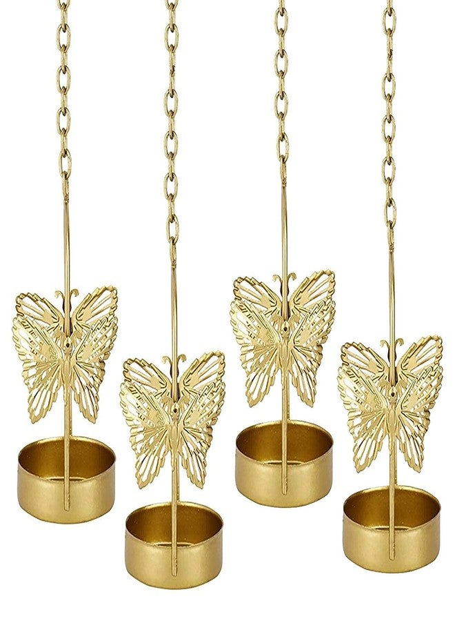Kyzzo™ Butterfly Hanging Tealight Candle Holder for Home Decor, Indoor and Outdoor Decoration, Diwali Gifting Item (Pack of 4 pcs, Gold) - Image 3