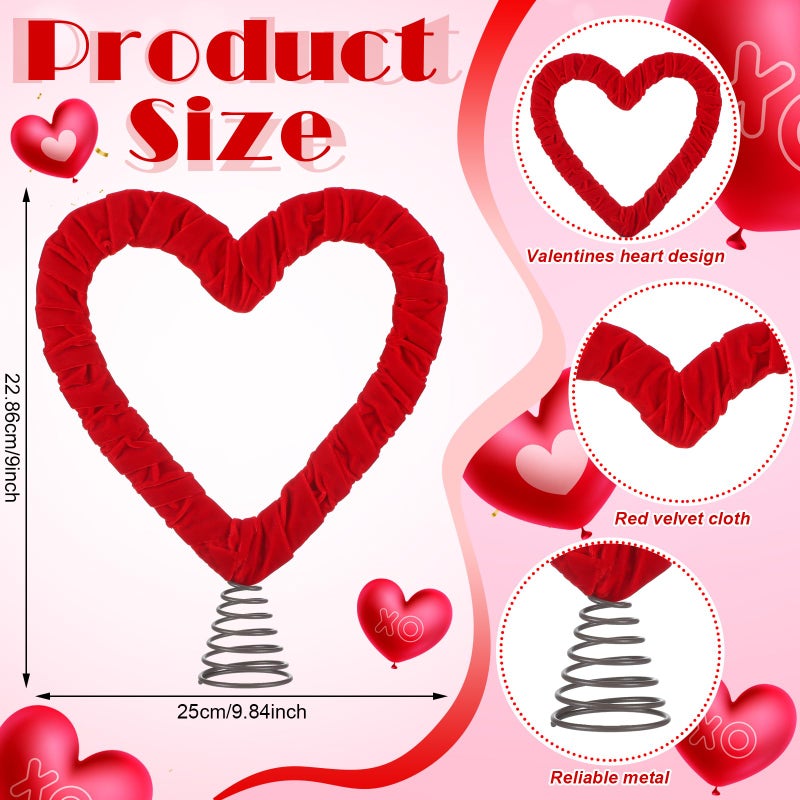 Relaxgiant 7 Inch Valentines Velvet Heart Tree Topper Velvet Red Heart Tree Topper for Valentine Treetop Red Decorations for Home Wedding Holiday Party Supplies Gift - Image 2