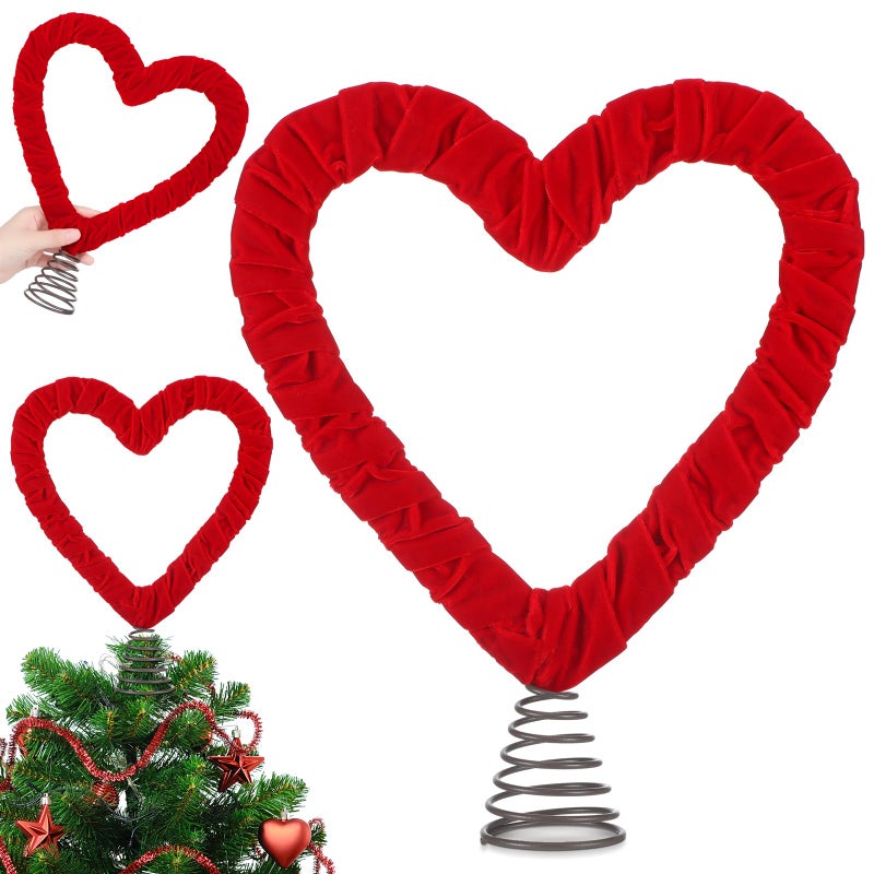 Relaxgiant 7 Inch Valentines Velvet Heart Tree Topper Velvet Red Heart Tree Topper for Valentine Treetop Red Decorations for Home Wedding Holiday Party Supplies Gift - Image 1