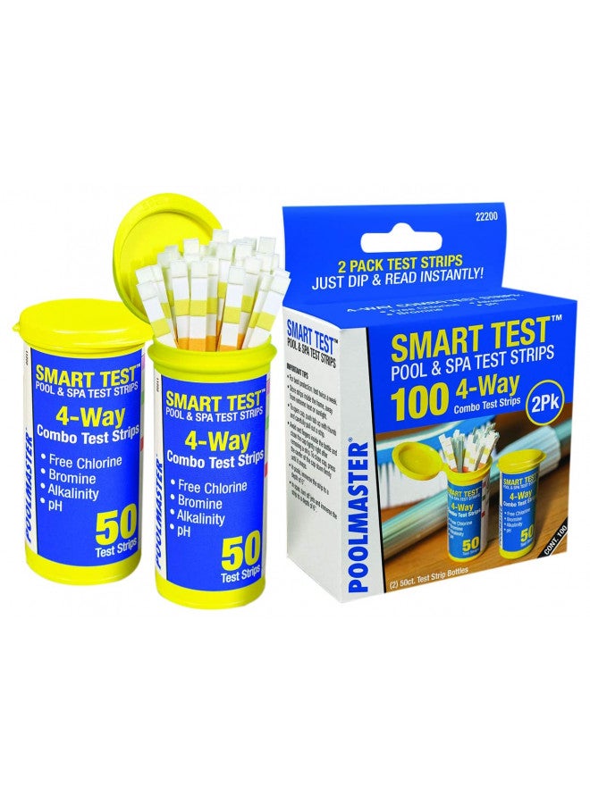 Poolmaster 22200 Smart 4-Way Swimming Pool and Spa Water Chemistry Test Strips, 100 Count, 2 Pack, Made in The USA, Yellow - Image 1