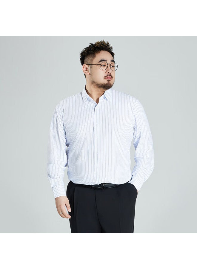 Ayoupang Summer Plus Size Pullover Striped Long-sleeve Shirt, Loose Fit For Chubby Men, Ice Silk High-elasticity Wrinkle-resistant Non-iron Dress Shirt - Image 5