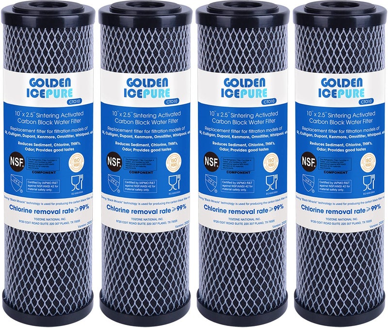 GOLDEN ICEPURE 1 Micron 25 x 10 Whole House CTO Carbon Sediment Water Filter Compatible with Dupont WFPFC8002 WFPFC9001 FXWTC Culligan P5D WHCFWHWC D10A DWC30001 SCWH5 4PACK