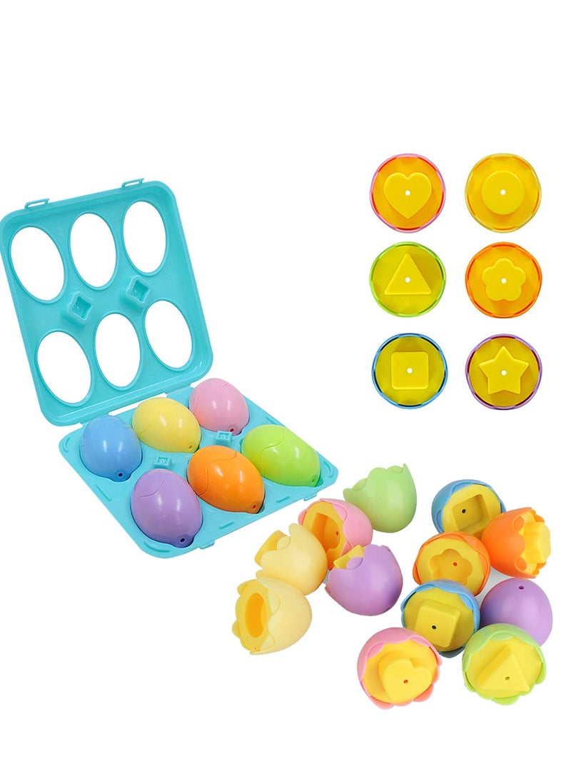 Zikra Color Shape Matching Eggs Set, Educational Toy with Blue Egg Holder, Early Learning Shapes Sorting Recognition Skills - Sorting Puzzle for Kid, Baby, Toddler, Boy, Girl, Birthday Gift (6 Eggs) - Image 1