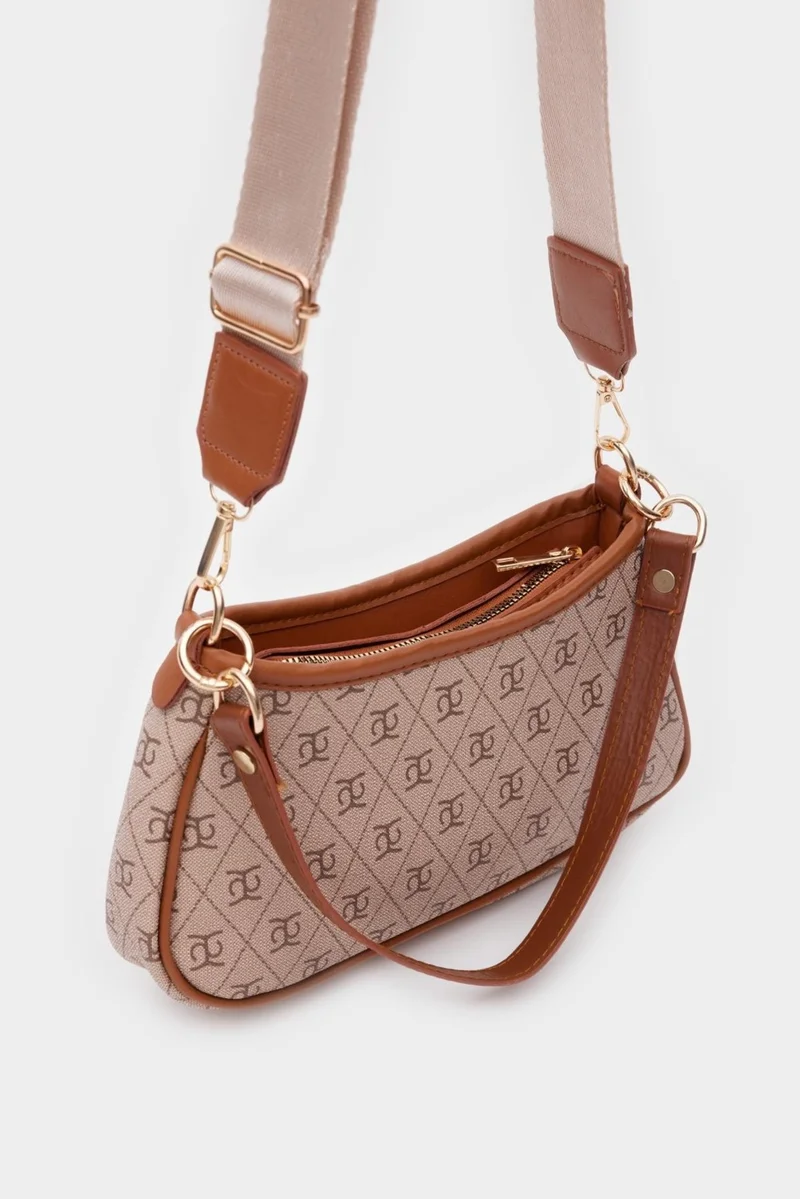 Shule Bags Patterned Baguette and Crossbody Bag Farme Tan