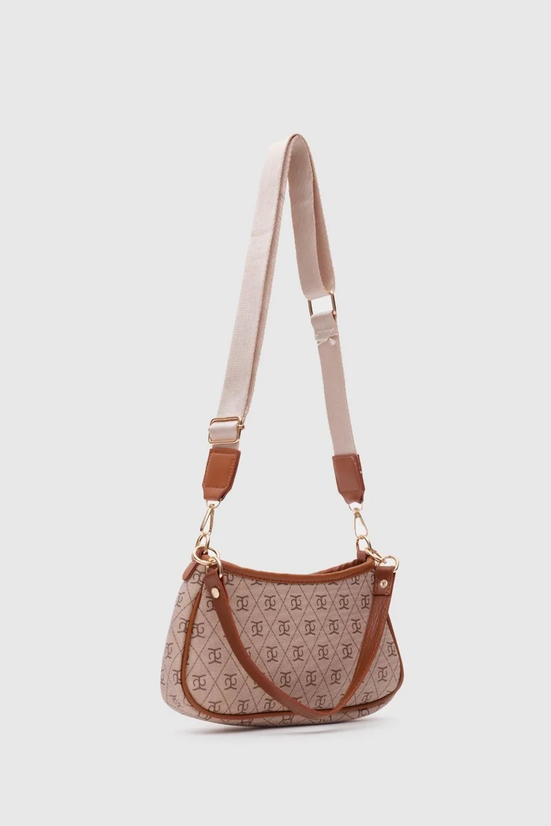 Shule Bags Patterned Baguette and Crossbody Bag Farme Tan