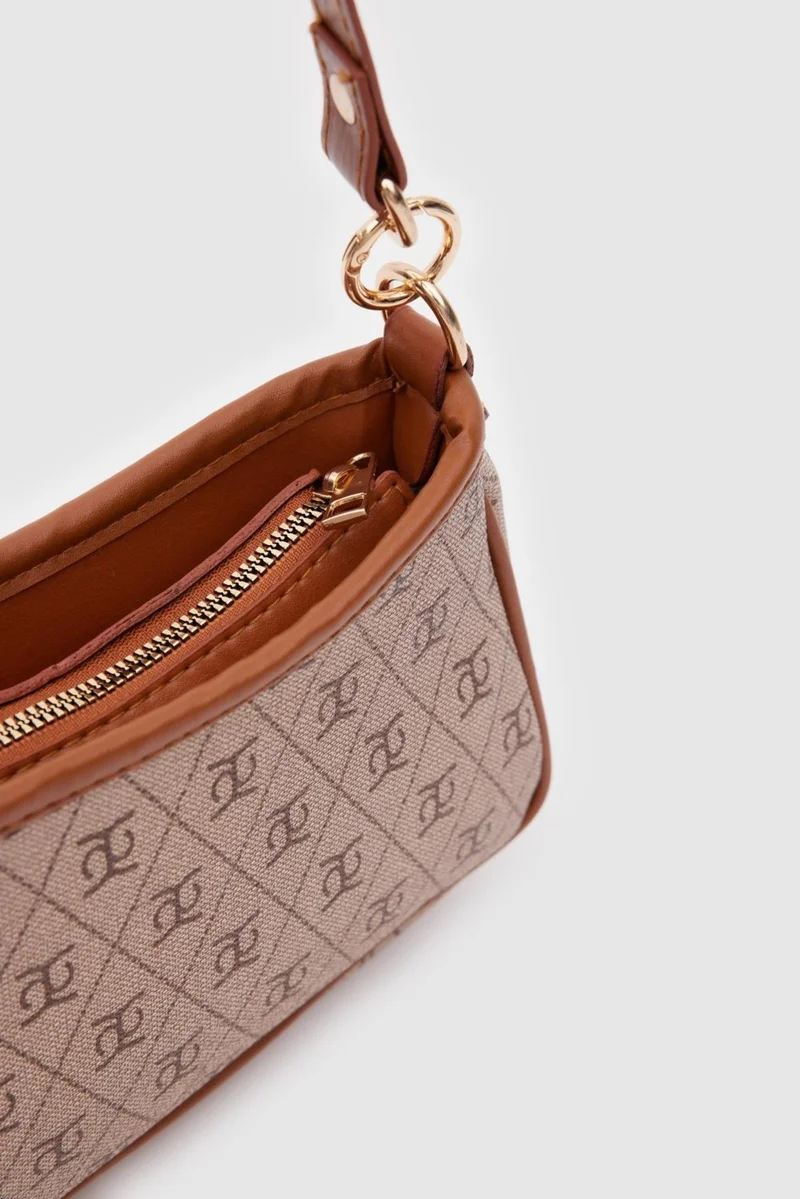 Shule Bags Patterned Baguette and Crossbody Bag Farme Tan